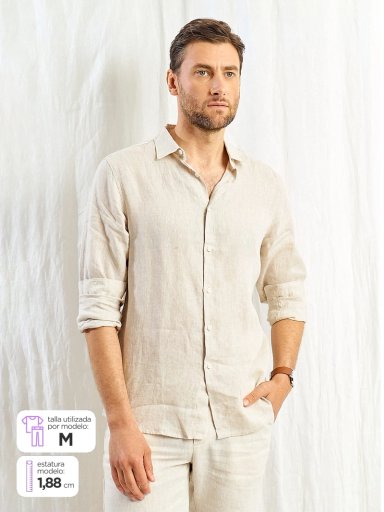 CAMISA HOMBRE SPAVALDI LINO CUELLO CAMISERO MANGA LARGA - 1