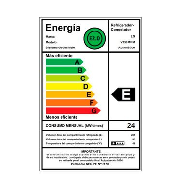 REFRIGERADOR TOP FREEZER LG VT38MPM 375L NO FROST NEGRO - 9