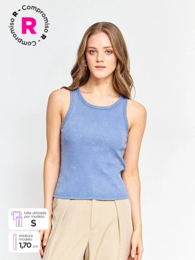 POLERA MUJER BARBADOS ALGODÓN SIN MANGAS TACHAS - 1
