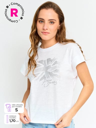 POLERA MUJER PEPE JEANS ALGODÓN STRASS - 1