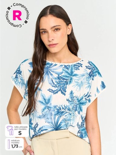 POLERA MUJER CACHAREL MANGA CORTA ESTAMPADA - 1