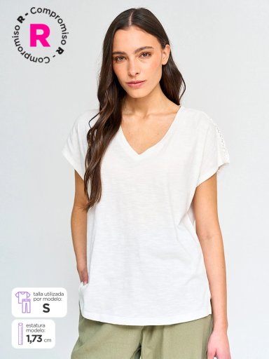 POLERA MUJER AZIZ ALGODÓN MANGA CORTA MACRAMÉ - 1
