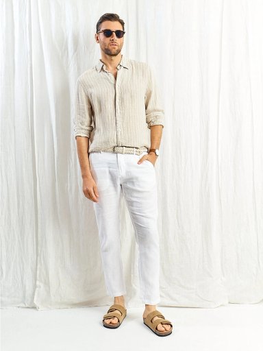 CAMISA HOMBRE SPAVALDI LINO CUELLO CAMISERO MANGA LARGA LÍNEAS - 5