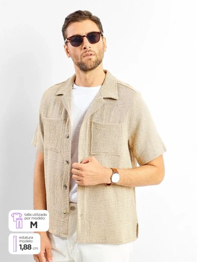 CAMISA HOMBRE SPAVALDI ALGODÓN MANGA CORTA TEXTURA LISA - 1