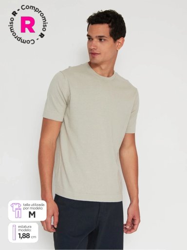 POLERA HOMBRE CACHAREL ALGODÓN CUELLO REDONDO MANGA CORTA TEJIDA - 1