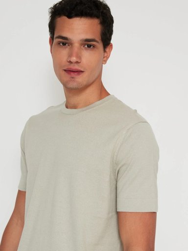 POLERA HOMBRE CACHAREL ALGODÓN CUELLO REDONDO MANGA CORTA TEJIDA - 3