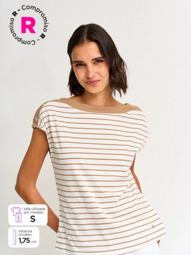 POLERA MUJER CACHAREL ALGODÓN CUELLO BOTE MANGA CORTA - 1