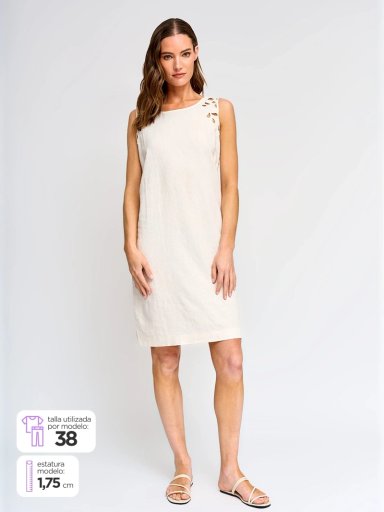 VESTIDO MUJER CACHAREL LINO CORTO TIPO JUMPER - 1