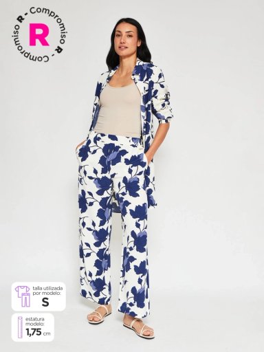 PANTALÓN MUJER CACHAREL ANCHO ESTAMPADO - 1