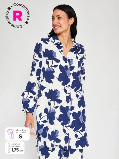 BLUSA MUJER CACHAREL CUELLO CAMISERO MANGA LARGA ESTAMPADO - 1