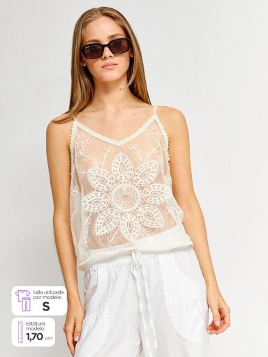 BLUSA MUJER BARBADOS SIN MANGAS BORDADA - 1