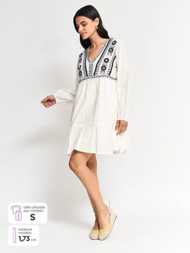 VESTIDO MUJER TATIENNE ALGODÓN CORTO BORDADO - 1
