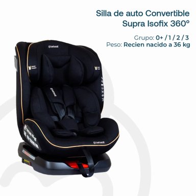 SILLA DE AUTO BEBE CONVERTIBLE SUPRA 360 ISOFIX NEGRA DORADA - 5