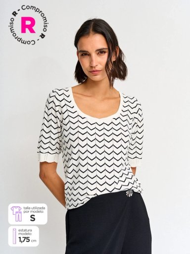 SWEATER MUJER CACHAREL CUELLO EN V MANGA CORTA - 1