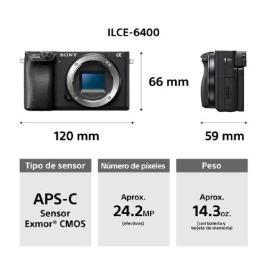 CÁMARA DIGITAL MIRRORLESS SONY APS-C ILCE-6400K A6400 CINEMA 4K 24.2 MP + LENTE SELP16502 - 9
