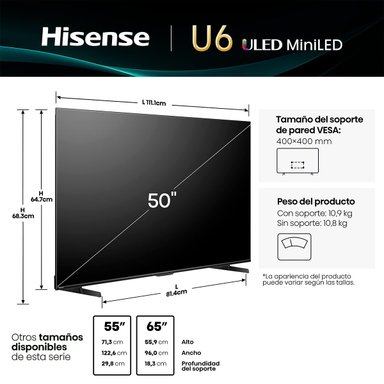 SMART TV HISENSE MINI LED 4K UHD 50” 50U6QV - 3