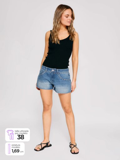 SHORT MUJER INDEX ALGODÓN DENIM TACHAS - 1