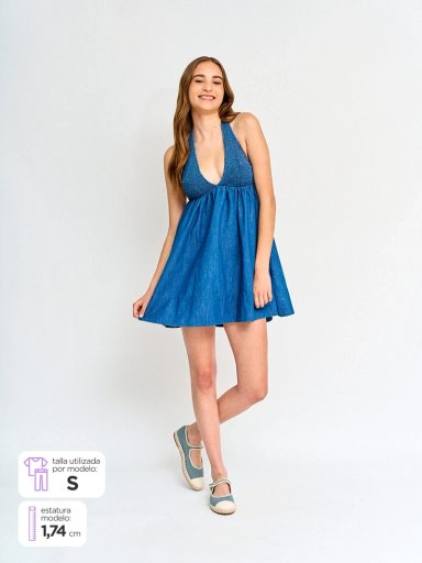 VESTIDO MUJER INDEX ALGODÓN CORTO HALTER DENIM - 1