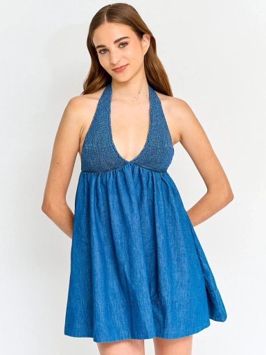 VESTIDO MUJER INDEX ALGODÓN CORTO HALTER DENIM - 2