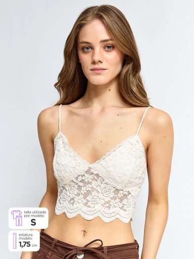 POLERA MUJER INDEX ALGODÓN SIN MANGAS ENCAJE TRANSPARENCIA - 1