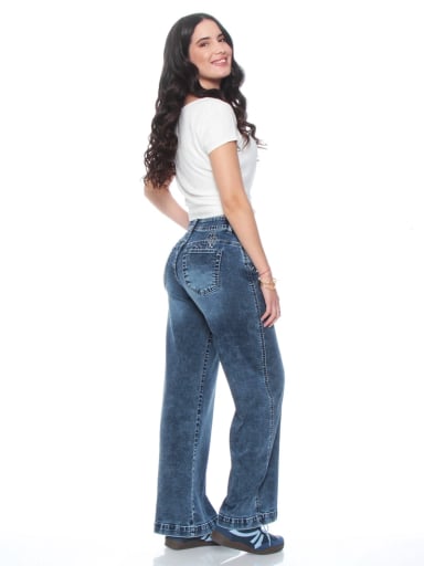 JEANS ALGODÓN WIDELEG MUJER WADOS TIRO ALTO BORDADO - 3
