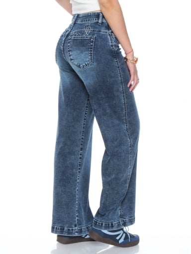 JEANS ALGODÓN WIDELEG MUJER WADOS TIRO ALTO BORDADO - 4
