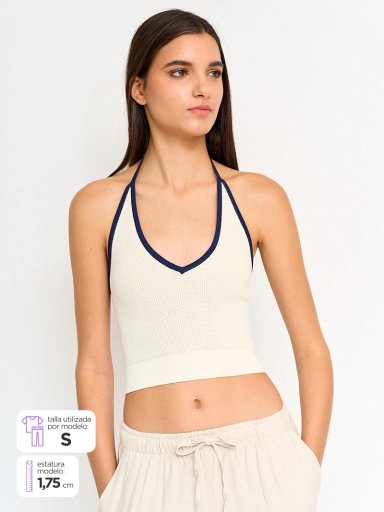 POLERA MUJER INDEX HALTER SIN MANGAS CONTRASTE TEJIDO - 1