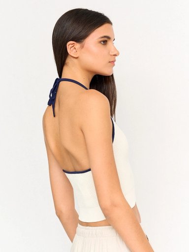 POLERA MUJER INDEX HALTER SIN MANGAS CONTRASTE TEJIDO - 2