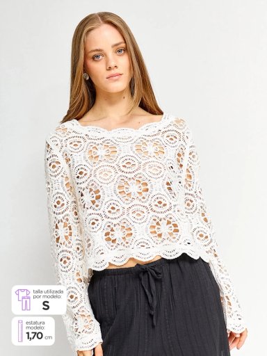 SWEATER MUJER INDEX ALGODÓN MANGA LARGA CALADO - 1