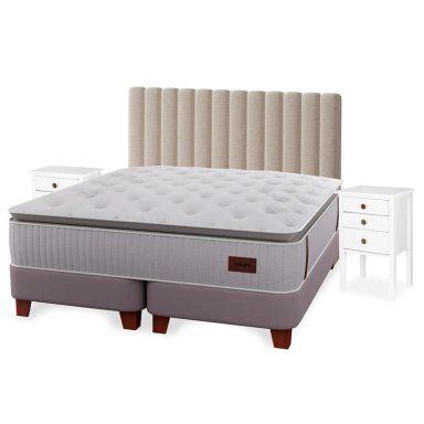 CAMA EUROPEA FLEX HERITAGE BOX KING + RESPALDO TUBULAR + VELADOR ROMA - 1