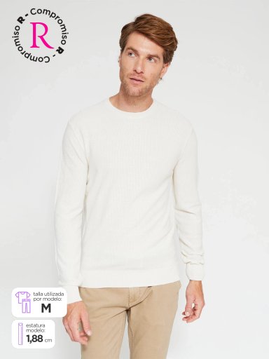 SWEATER HOMBRE CACHAREL ALGODÓN CUELLO REDONDO BÁSICO TEXTURA - 1