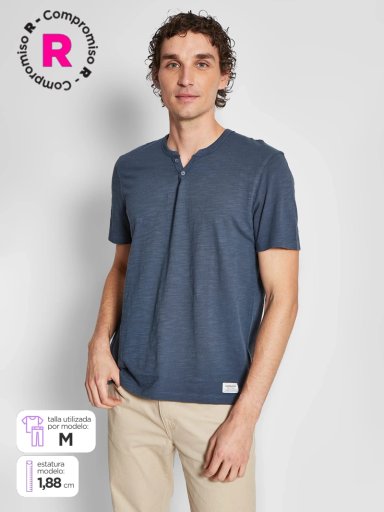 POLERA HOMBRE BARBADOS ALGODÓN CUELLO HENLEY MANGA CORTA - 1