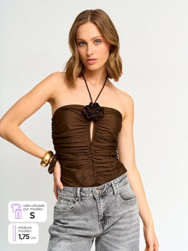 BODY MUJER INDEX DRAPEADO FLOR ESCOTE - 1