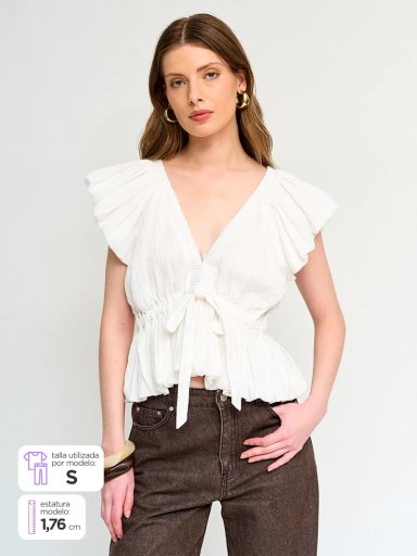 BLUSA MUJER MARQUIS MANGA RUEDO GLOBO AMARRA - 1