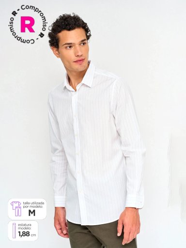 CAMISA HOMBRE CACHAREL ALGODÓN MANGA LARGA LÍNEAS - 1