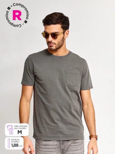 POLERA HOMBRE CACHAREL ALGODÓN CUELLO REDONDO MANGA CORTA BÁSICA LAVADA - 1