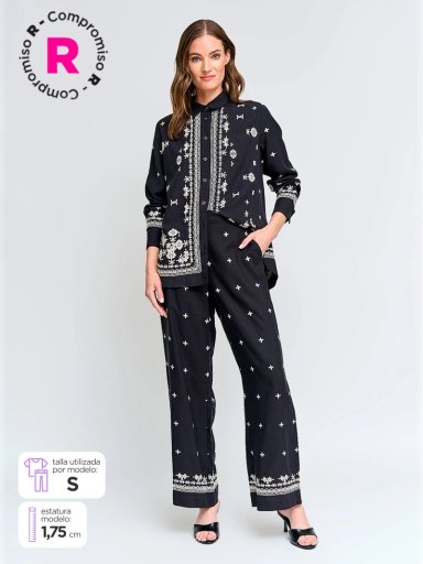 PANTALÓN MUJER CACHAREL FLUIDO BORDADO - 1