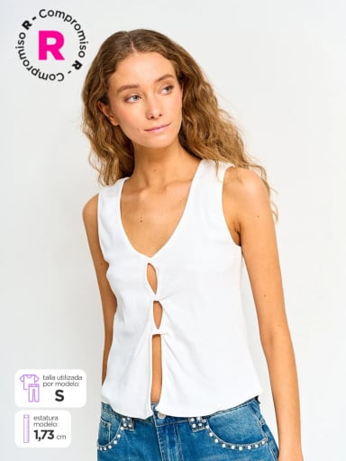 POLERA MUJER BARBADOS ALGODÓN SIN MANGAS CUT OUT - 1