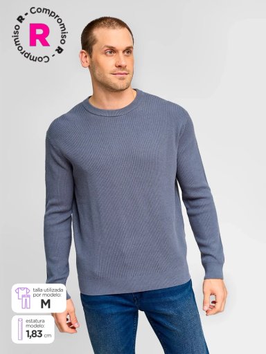 SWEATER HOMBRE CACHAREL ALGODÓN CUELLO REDONDO TEXTURA - 1