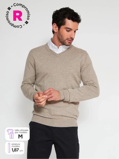 SWEATER HOMBRE CACHAREL CASHMERE CUELLO EN V BÁSICO - 1