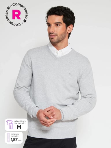 SWEATER HOMBRE CACHAREL CASHMERE CUELLO EN V BÁSICO - 1