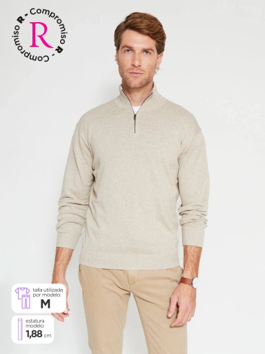 SWEATER HOMBRE CACHAREL ALGODÓN HALF ZIPPER TEXTURA - 1