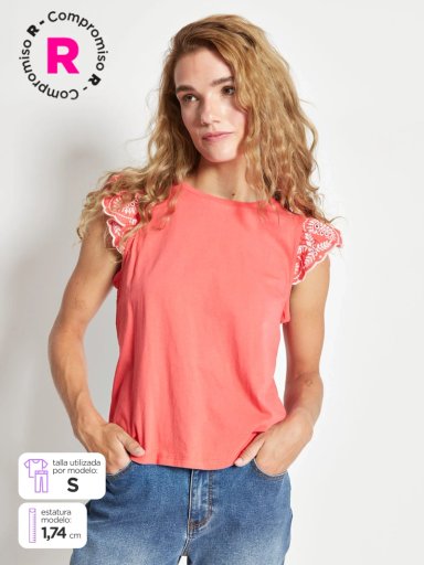 POLERA MUJER REGATTA ALGODÓN MANGA CORTA BORDADO - 1