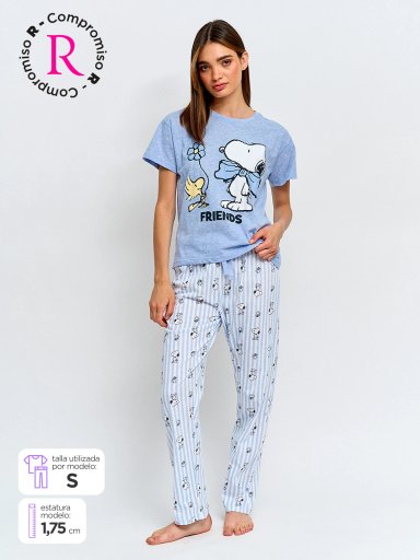 PIJAMA MUJER INDEX SNOOPY MANGA LARGA CELESTE - 1
