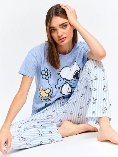 PIJAMA MUJER INDEX SNOOPY MANGA LARGA CELESTE - 4
