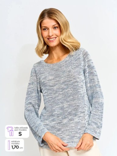 SWEATER MUJER AZIZ ALGODÓN MANGA LARGA JASPEADO - 1