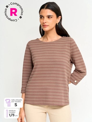 POLERA MUJER CACHAREL MANGA 3/4 TEXTURADA - 1