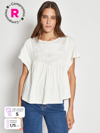 POLERA MUJER TATIENNE ALGODÓN MANGA CORTA VUELOS - 1