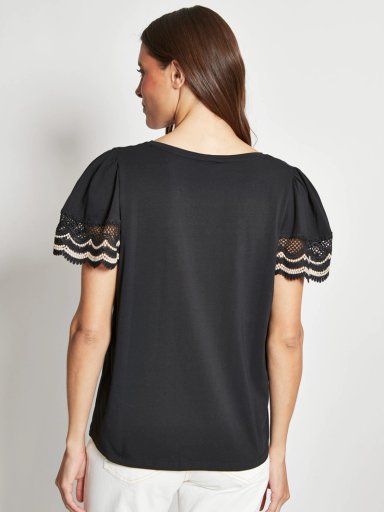 POLERA MUJER CACHAREL ALGODÓN MANGA CORTA VUELOS MACRAMÉ - 2