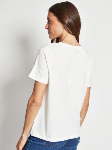 POLERA MUJER CACHAREL ALGODÓN MANGA CORTA APLICACIÓN - 2